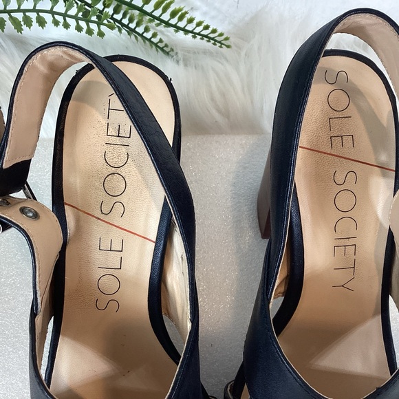 SOLE SOCIETY JEANNE LEATHER SLINGBACK BLOCK HEEL SANDALS BLACK SZ 6 - Picture 9 of 11